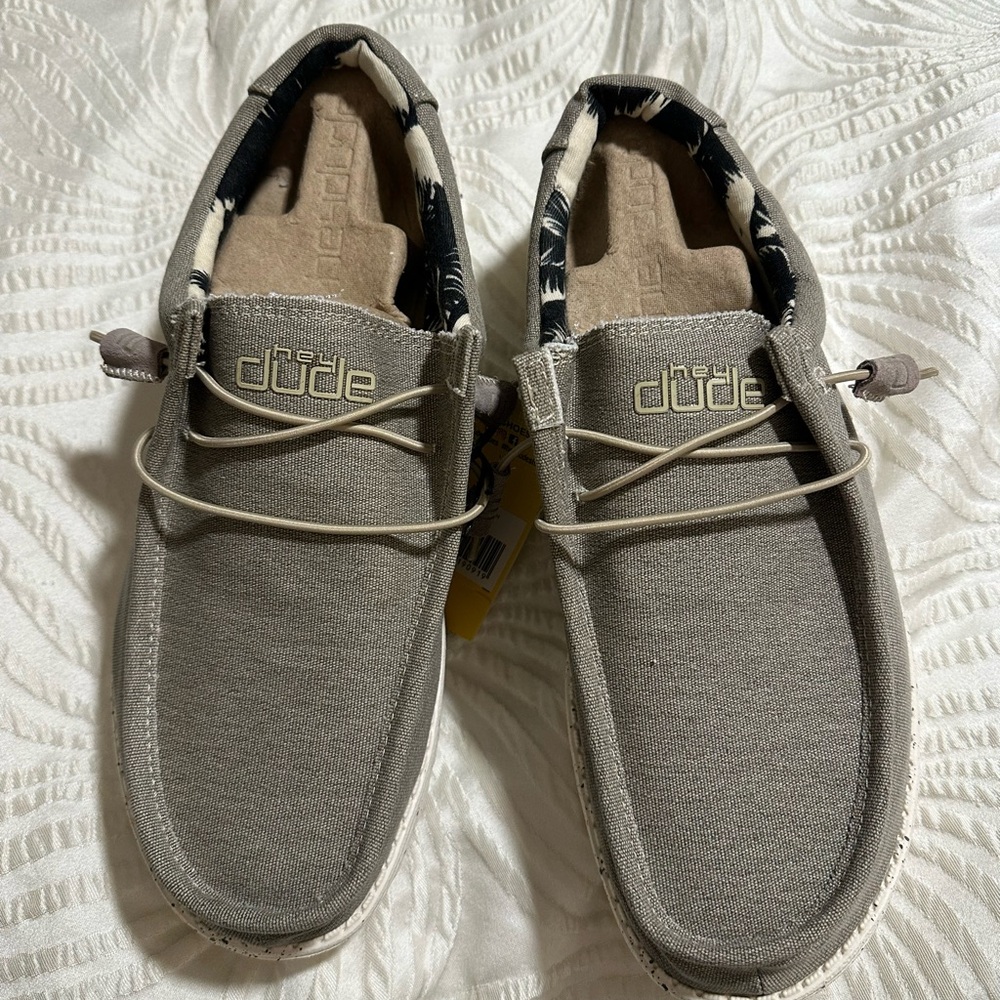 Hey Dude Mens Active Stretch Collection Slip-On Loafers in Taupe Canvas